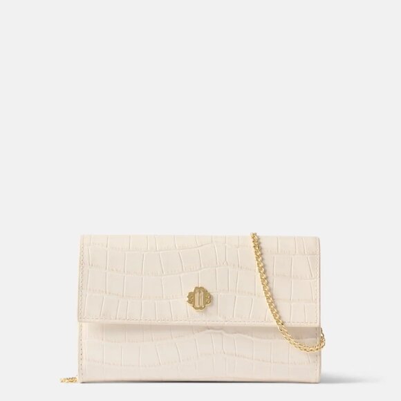 Maje Croc-Effect Embossed Leather Crossbody in Ivory - Picture 2 of 11